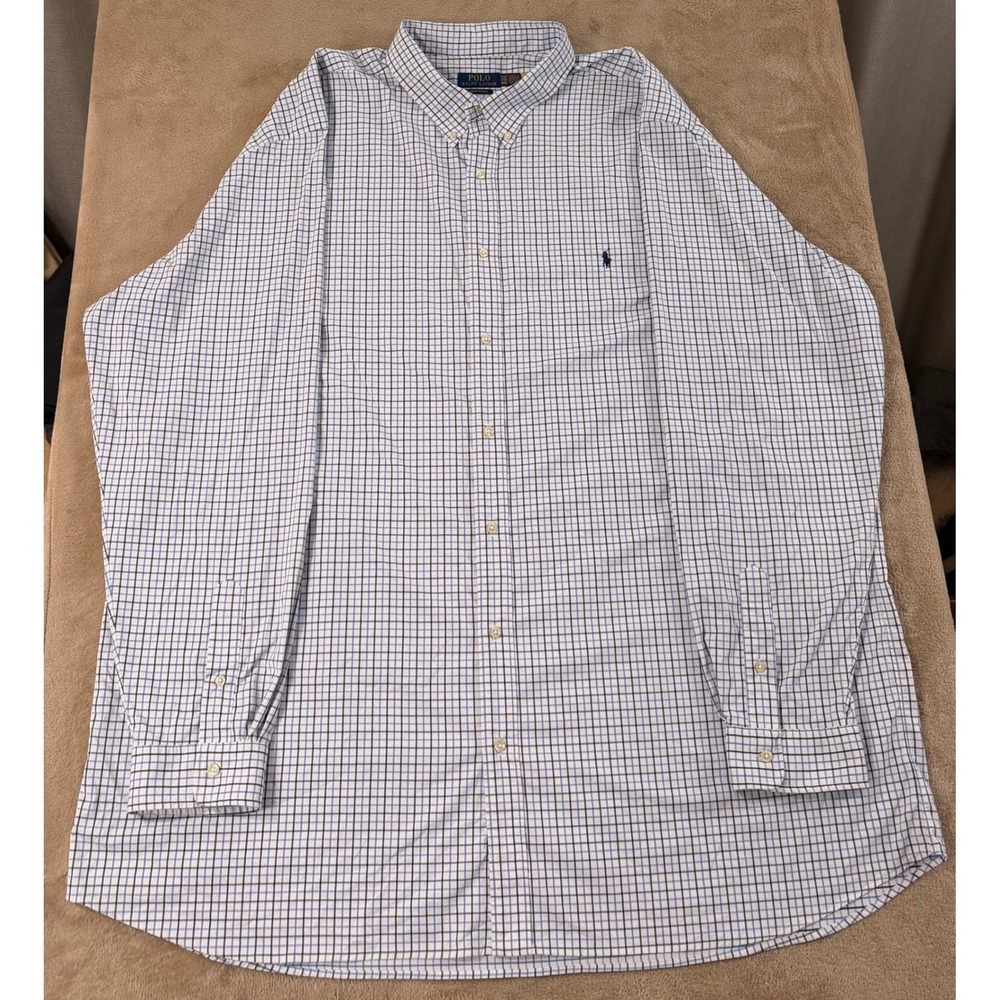 Polo‎ Ralph Lauren Performance Dress Shirt Men 4XLT White Window Stretch LS EUC
